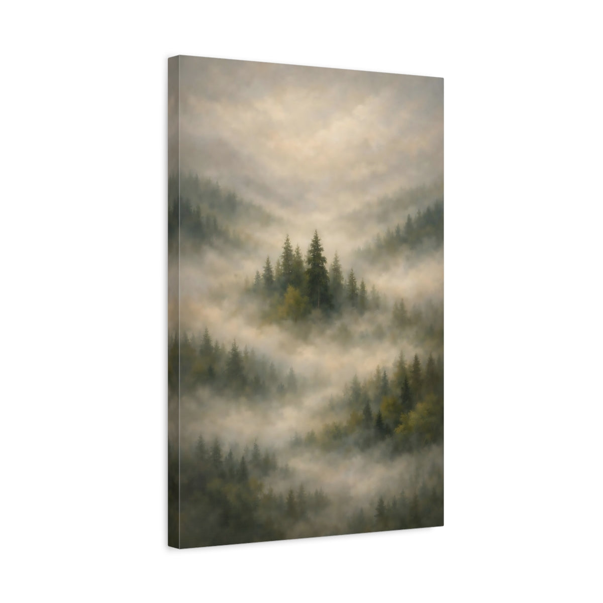 Side Mockup 3. Nature Misty Forest Misty Forest shown as stretched canvas wall art