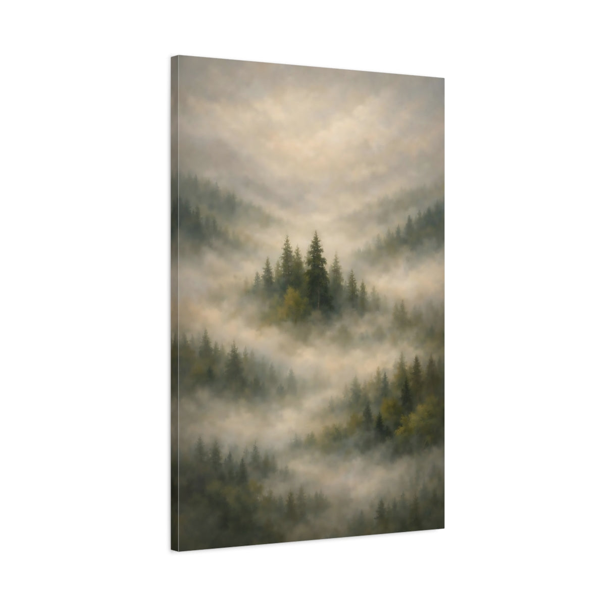 Side Mockup 1. Nature Misty Forest Misty Forest shown as stretched canvas wall art