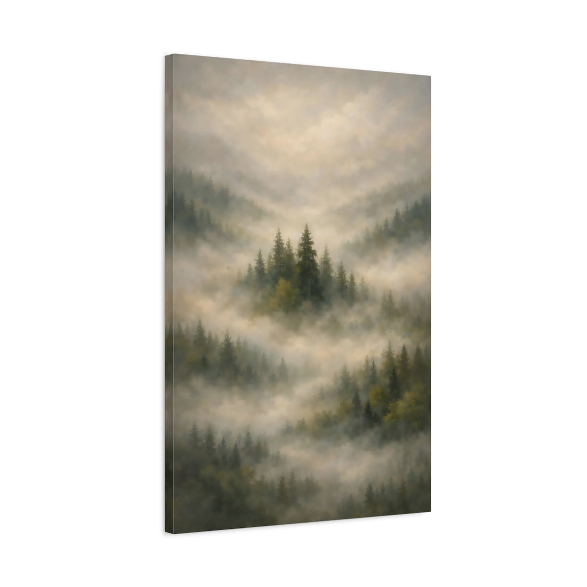 Side Mockup 2. Nature Misty Forest Misty Forest shown as stretched canvas wall art