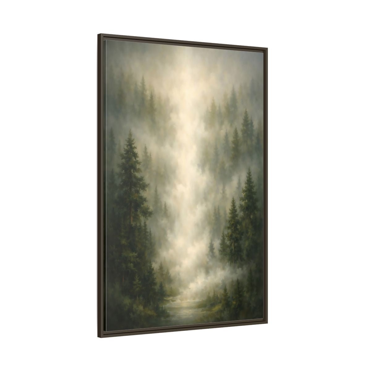 Nature Misty Forest Green - Framed Canvas Wall Art Print - YesArtYes
