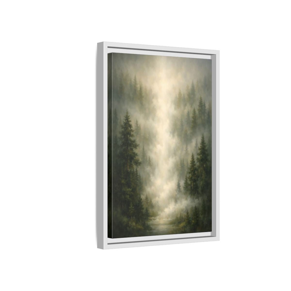 Nature Misty Forest Green - Framed Canvas Wall Art Print - YesArtYes