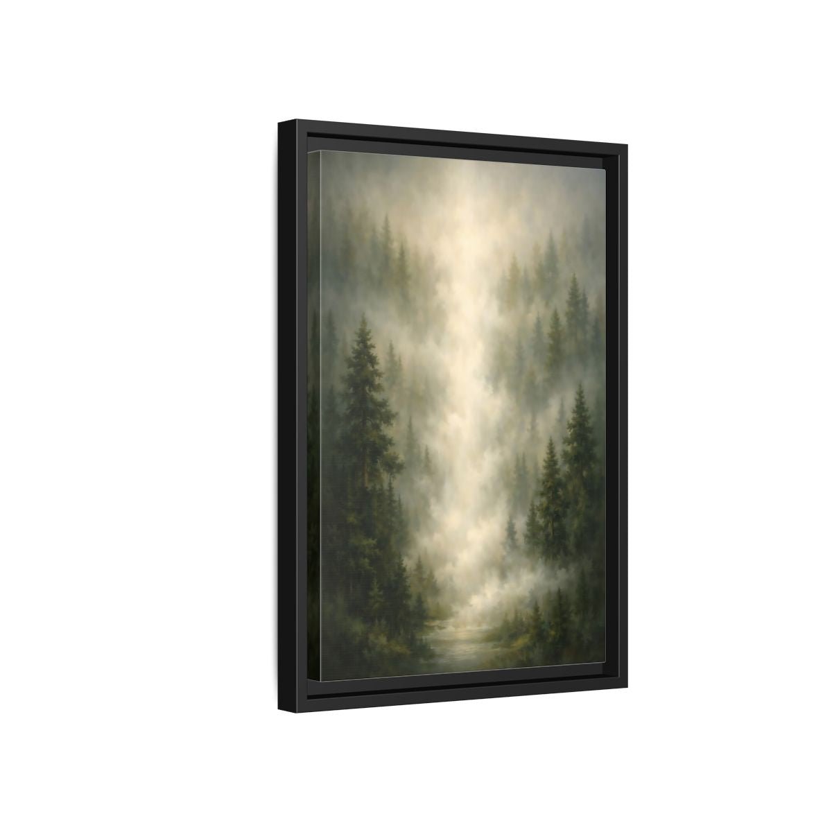 Nature Misty Forest Green - Framed Canvas Wall Art Print - YesArtYes