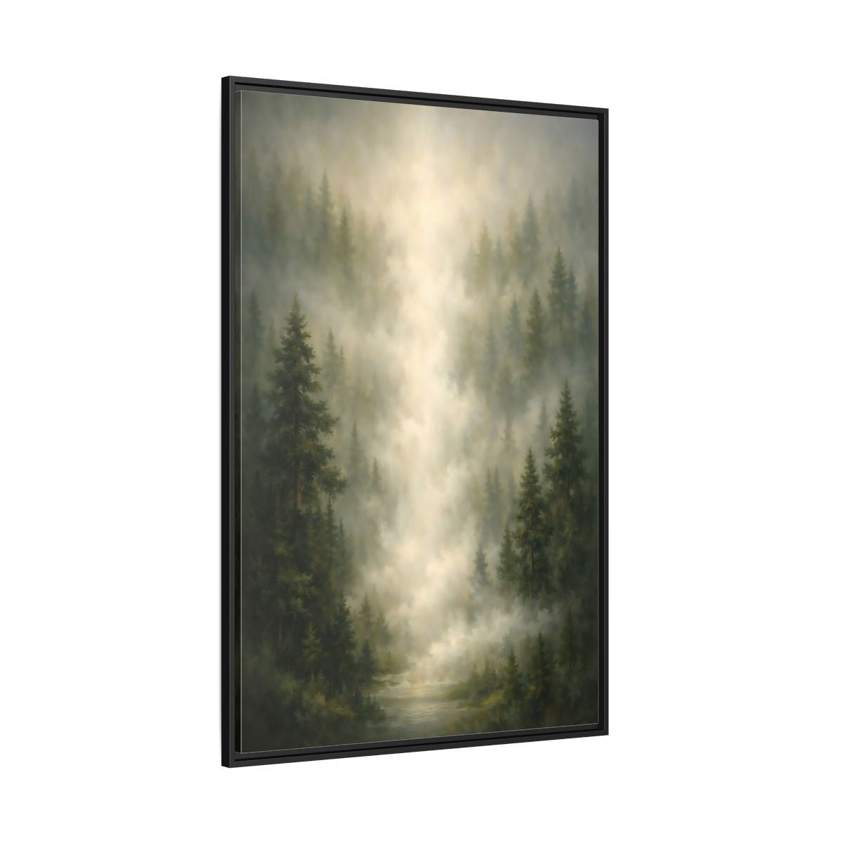 Nature Misty Forest Green - Framed Canvas Wall Art Print - YesArtYes