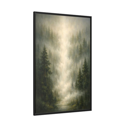 Nature Misty Forest Green - Framed Canvas Wall Art Print - YesArtYes