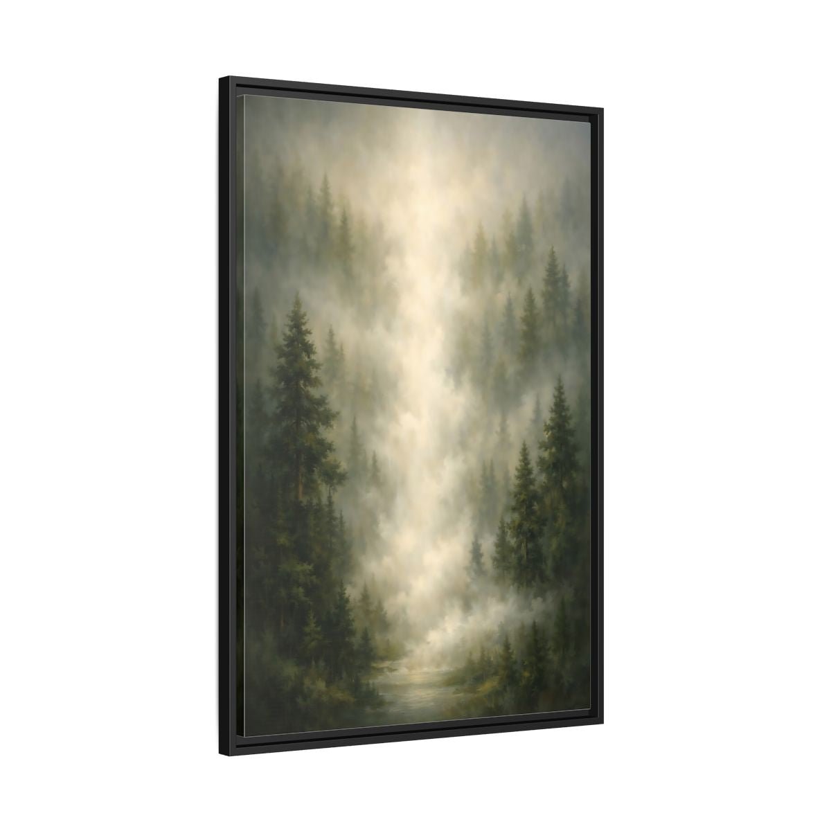 Nature Misty Forest Green - Framed Canvas Wall Art Print - YesArtYes