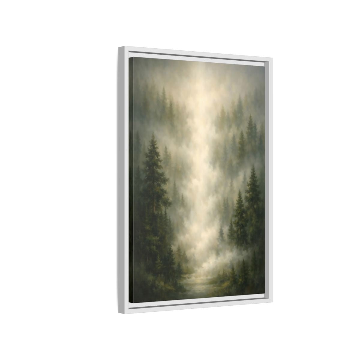 Nature Misty Forest Green - Framed Canvas Wall Art Print - YesArtYes