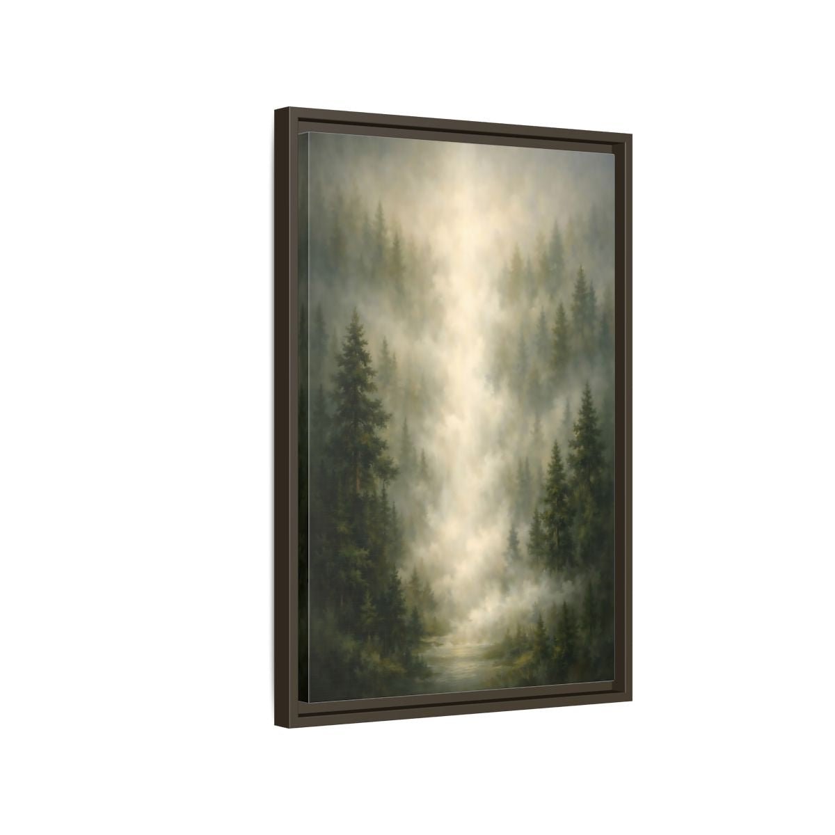 Nature Misty Forest Green - Framed Canvas Wall Art Print - YesArtYes