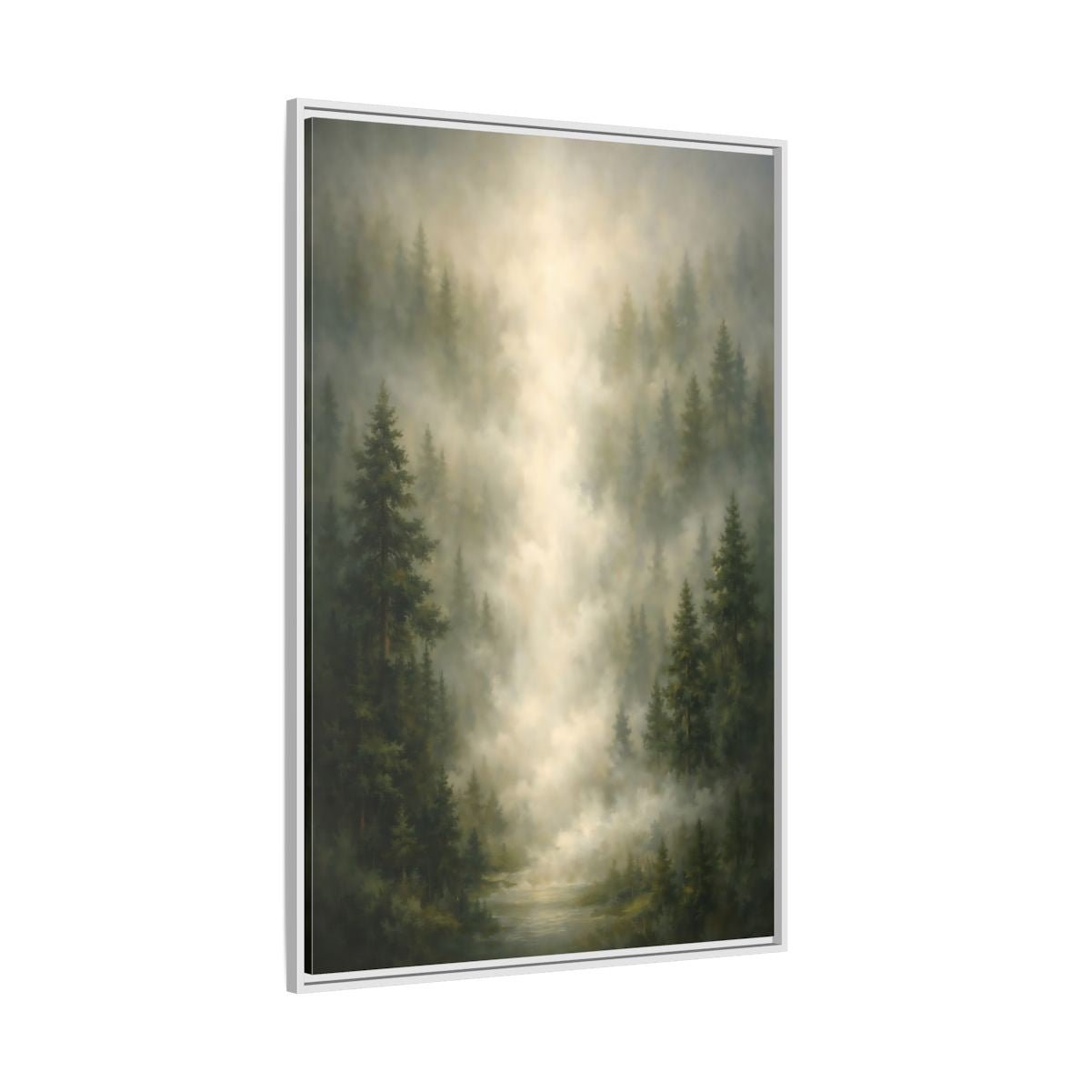 Nature Misty Forest Green - Framed Canvas Wall Art Print - YesArtYes