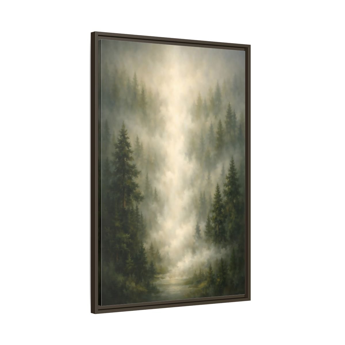 Nature Misty Forest Green - Framed Canvas Wall Art Print - YesArtYes