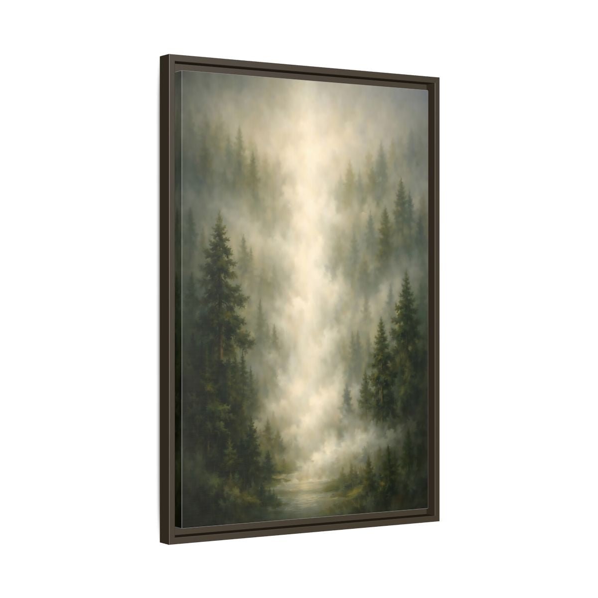 Nature Misty Forest Green - Framed Canvas Wall Art Print - YesArtYes