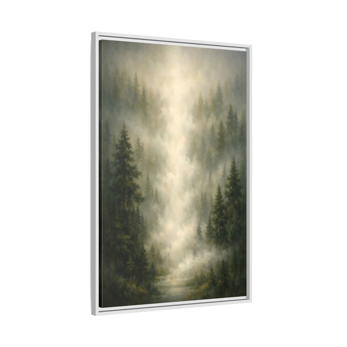 Nature Misty Forest Green - Framed Canvas Wall Art Print - YesArtYes