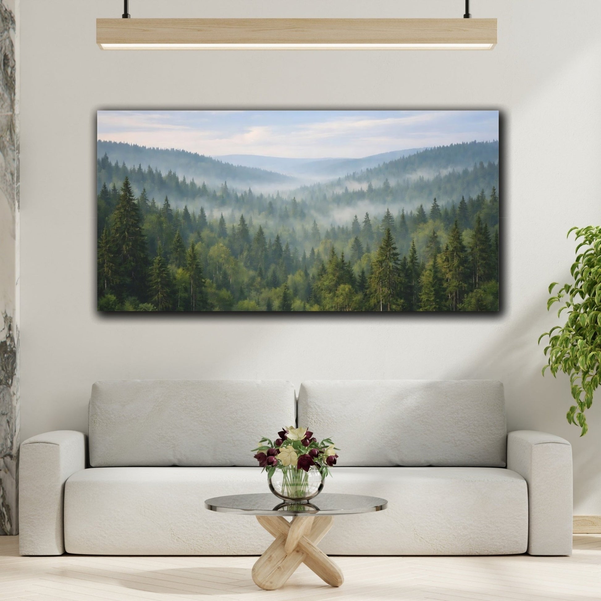 Nature Misty Forest Green Mist - Canvas Wall Art Print - YesArtYes