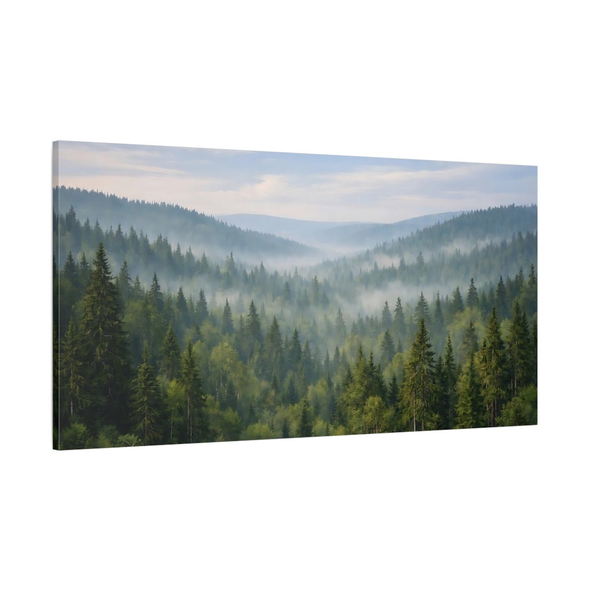 Nature Misty Forest Green Mist - Canvas Wall Art Print - YesArtYes
