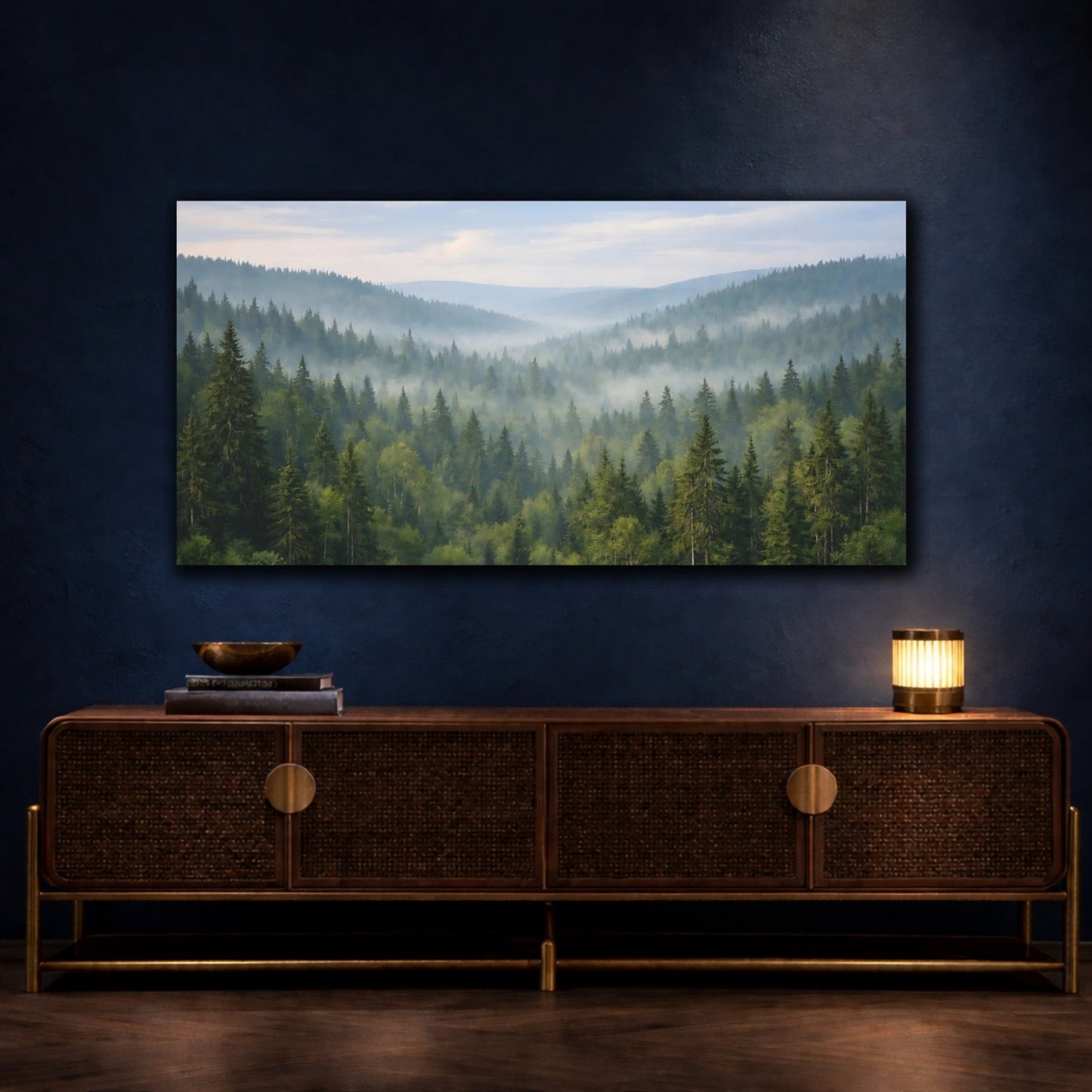 Nature Misty Forest Green Mist - Canvas Wall Art Print - YesArtYes