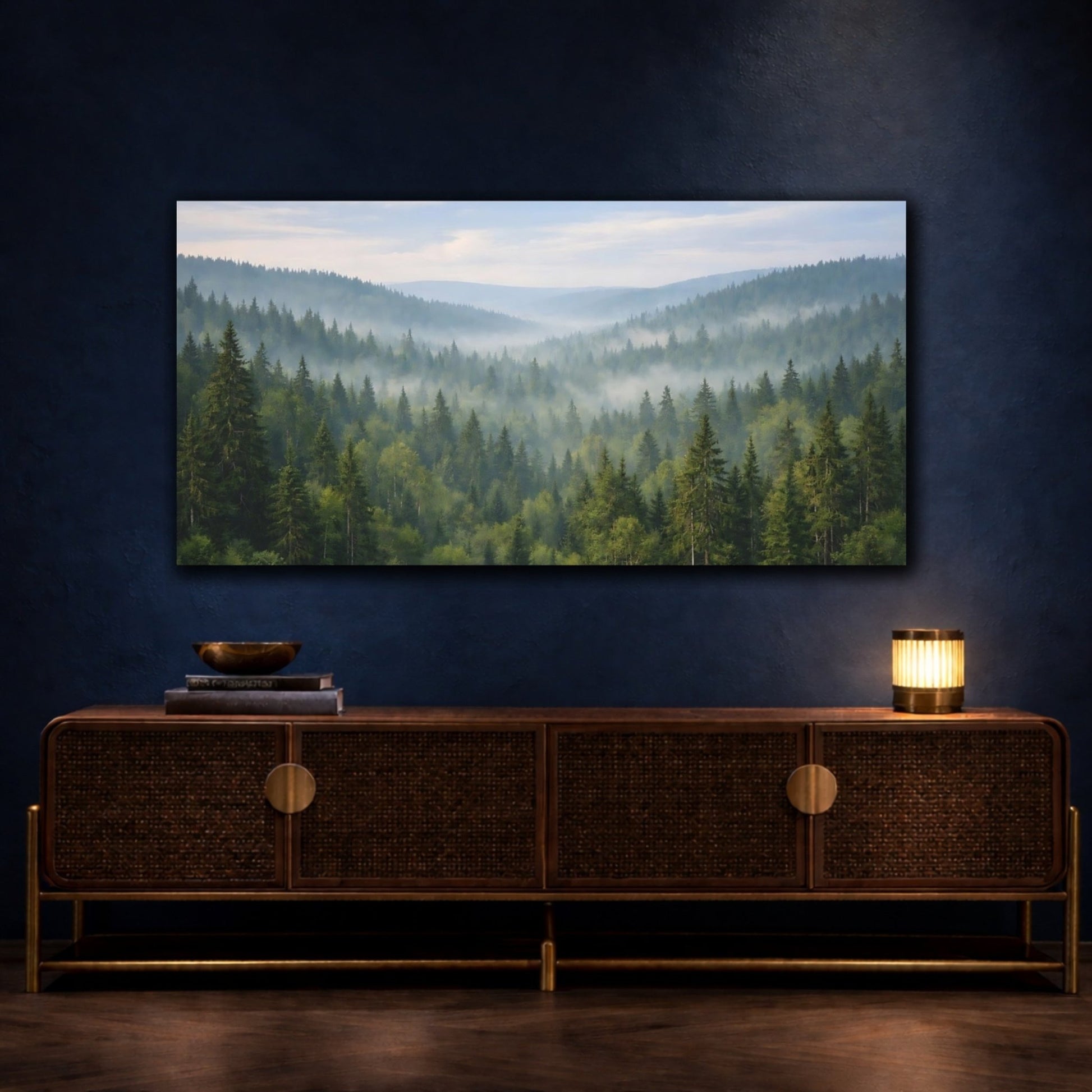 Nature Misty Forest Green Mist - Canvas Wall Art Print - YesArtYes