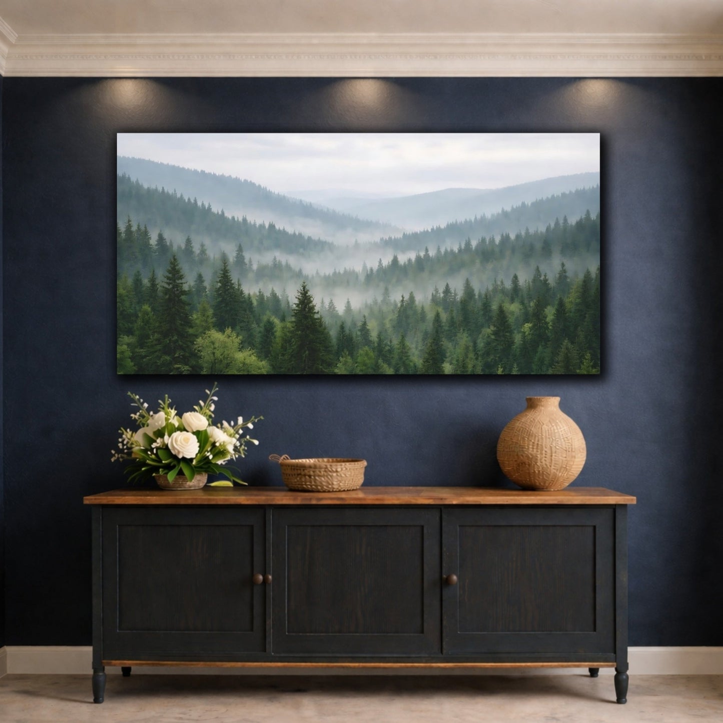 Nature Misty Forest Green Mist - Canvas Wall Art Print - YesArtYes