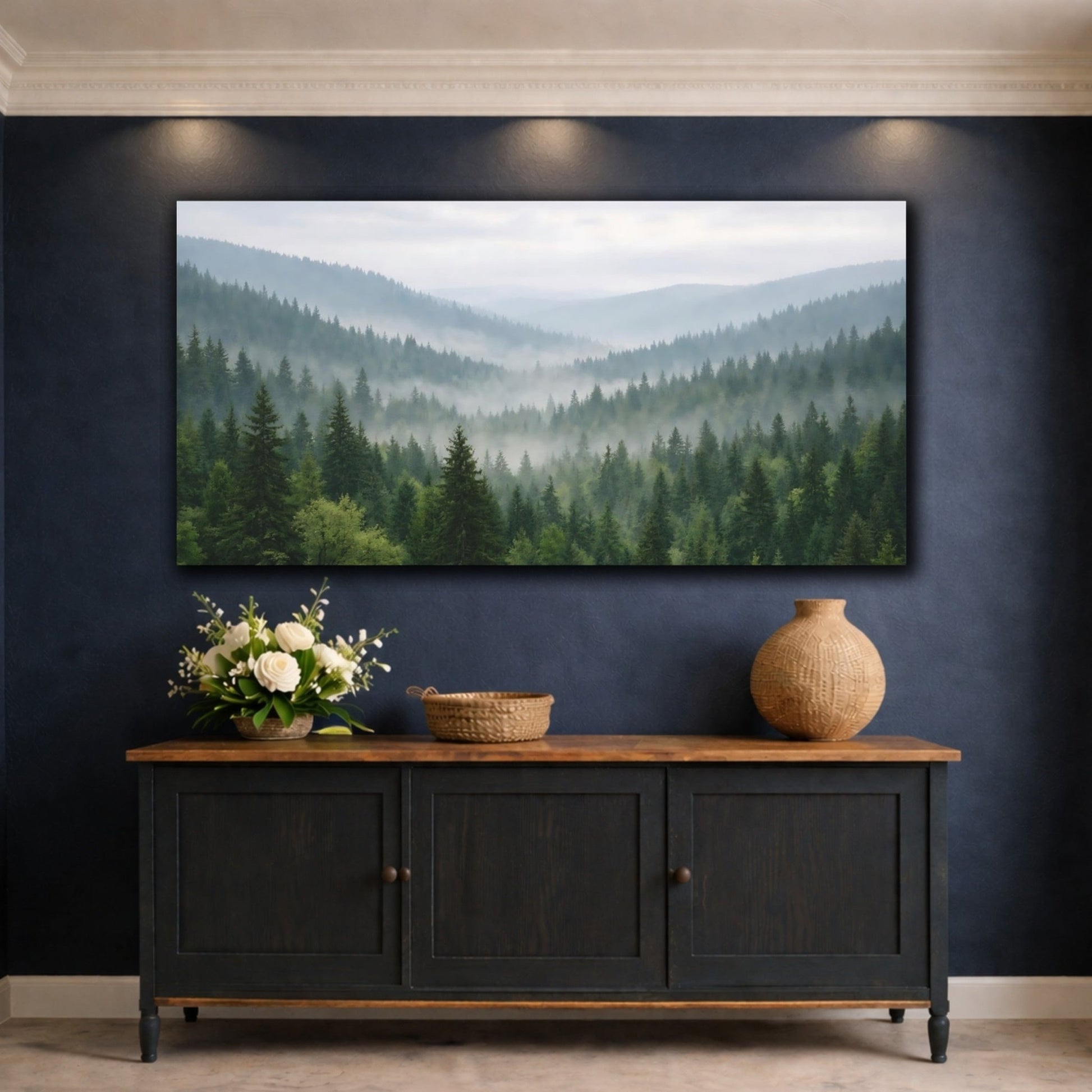 Nature Misty Forest Green Mist - Canvas Wall Art Print - YesArtYes