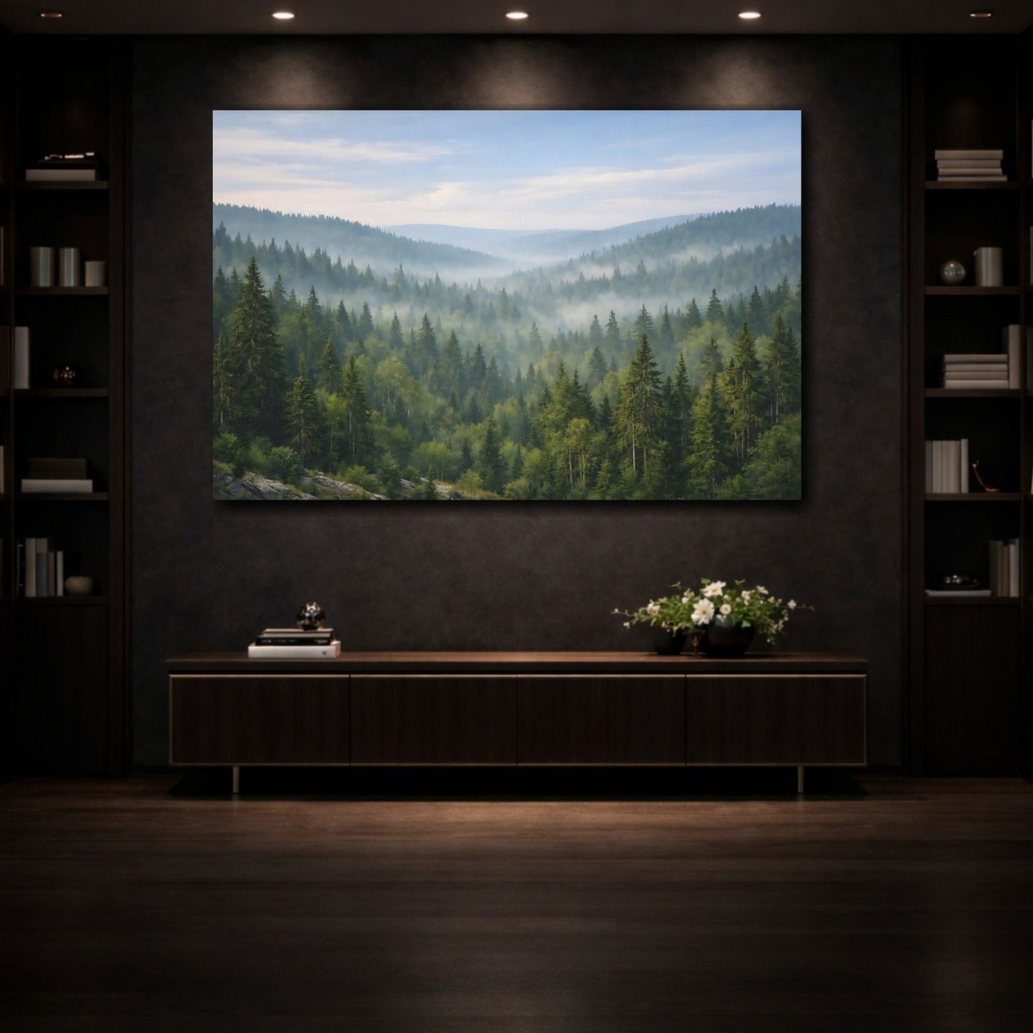 Nature Misty Forest Green Mist - Canvas Wall Art Print - YesArtYes