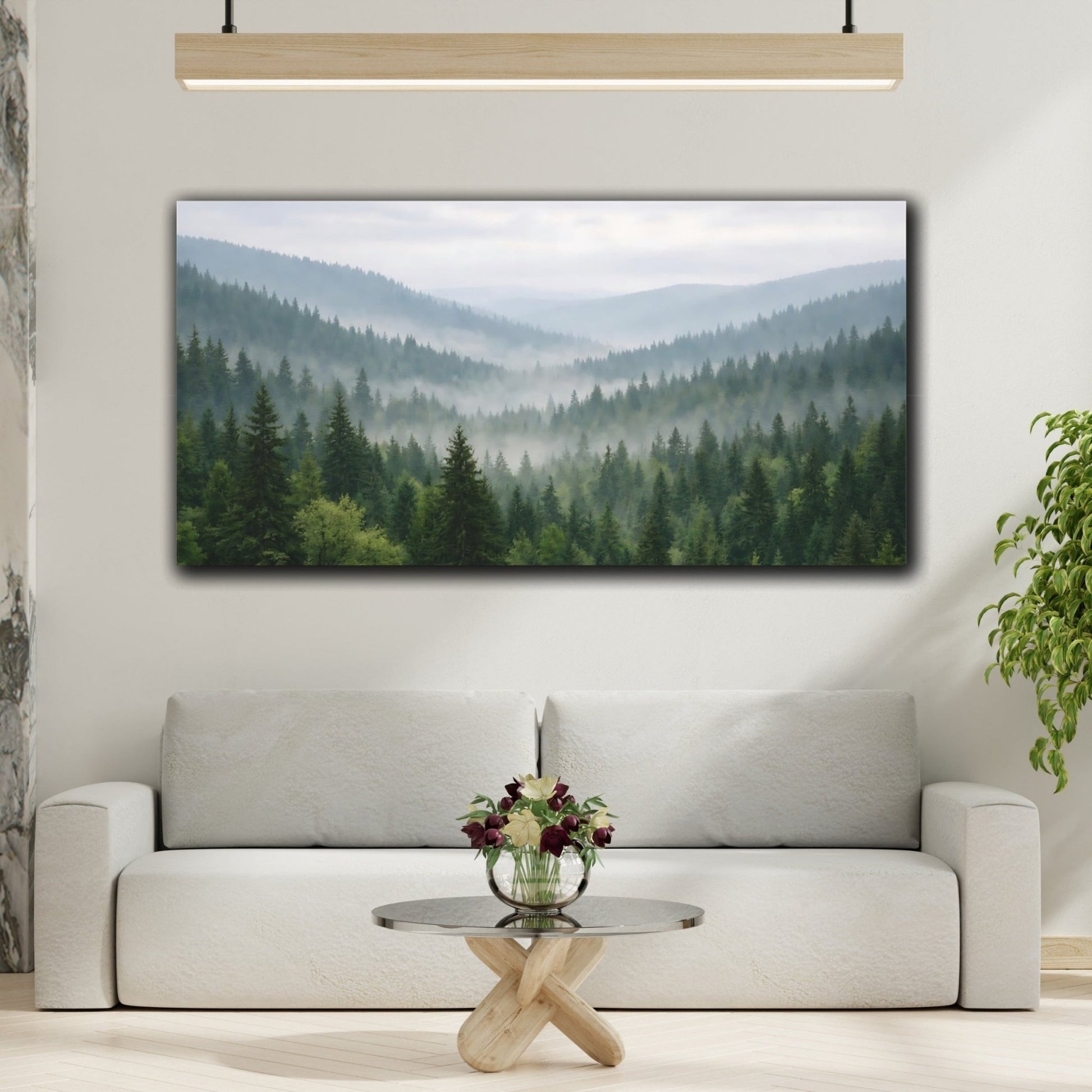 Nature Misty Forest Green Mist - Canvas Wall Art Print - YesArtYes