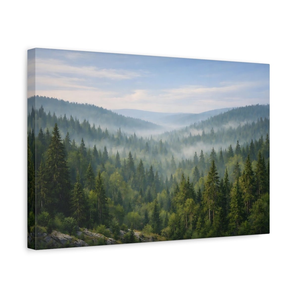 Nature Misty Forest Green Mist - Canvas Wall Art Print - YesArtYes