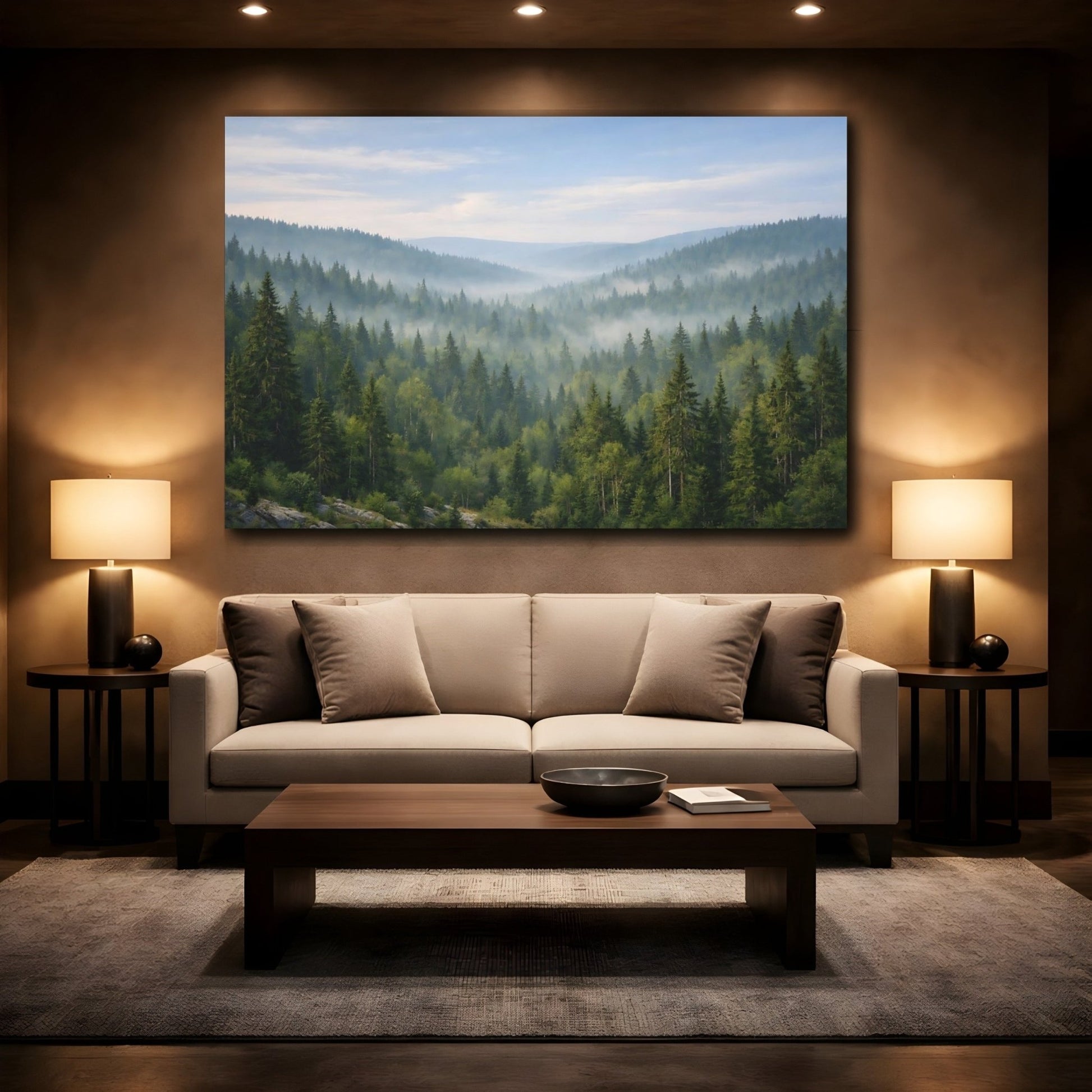 Nature Misty Forest Green Mist - Canvas Wall Art Print - YesArtYes