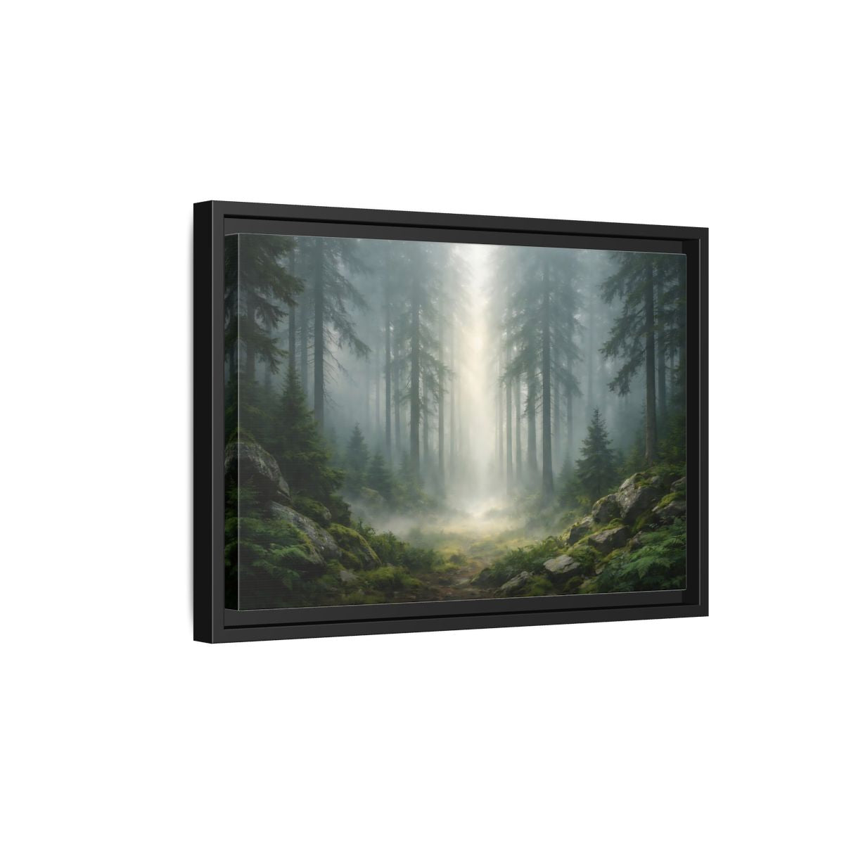 Side Mockup 6. Nature Misty Forest Green Forest Mist shown as stretched canvas wall art