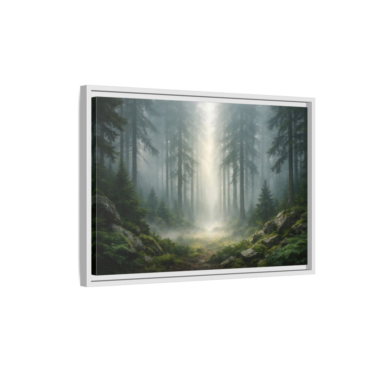 Side Mockup 1. Nature Misty Forest Green Forest Mist shown as stretched canvas wall art