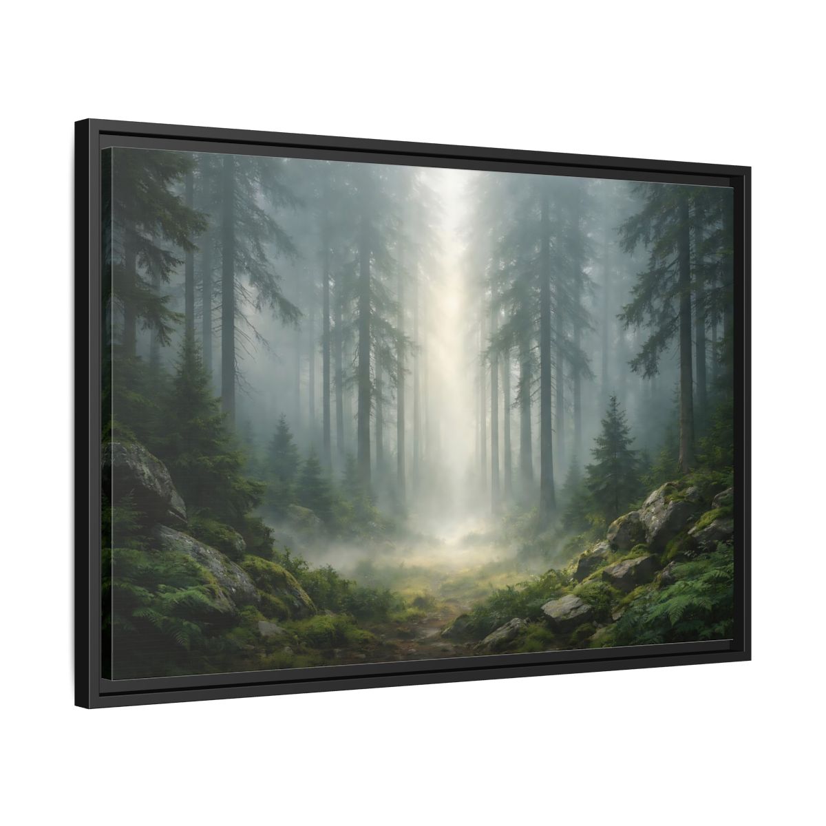 Side Mockup 14. Nature Misty Forest Green Forest Mist shown as stretched canvas wall art