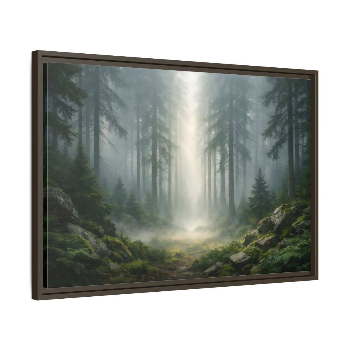Side Mockup 11. Nature Misty Forest Green Forest Mist shown as stretched canvas wall art