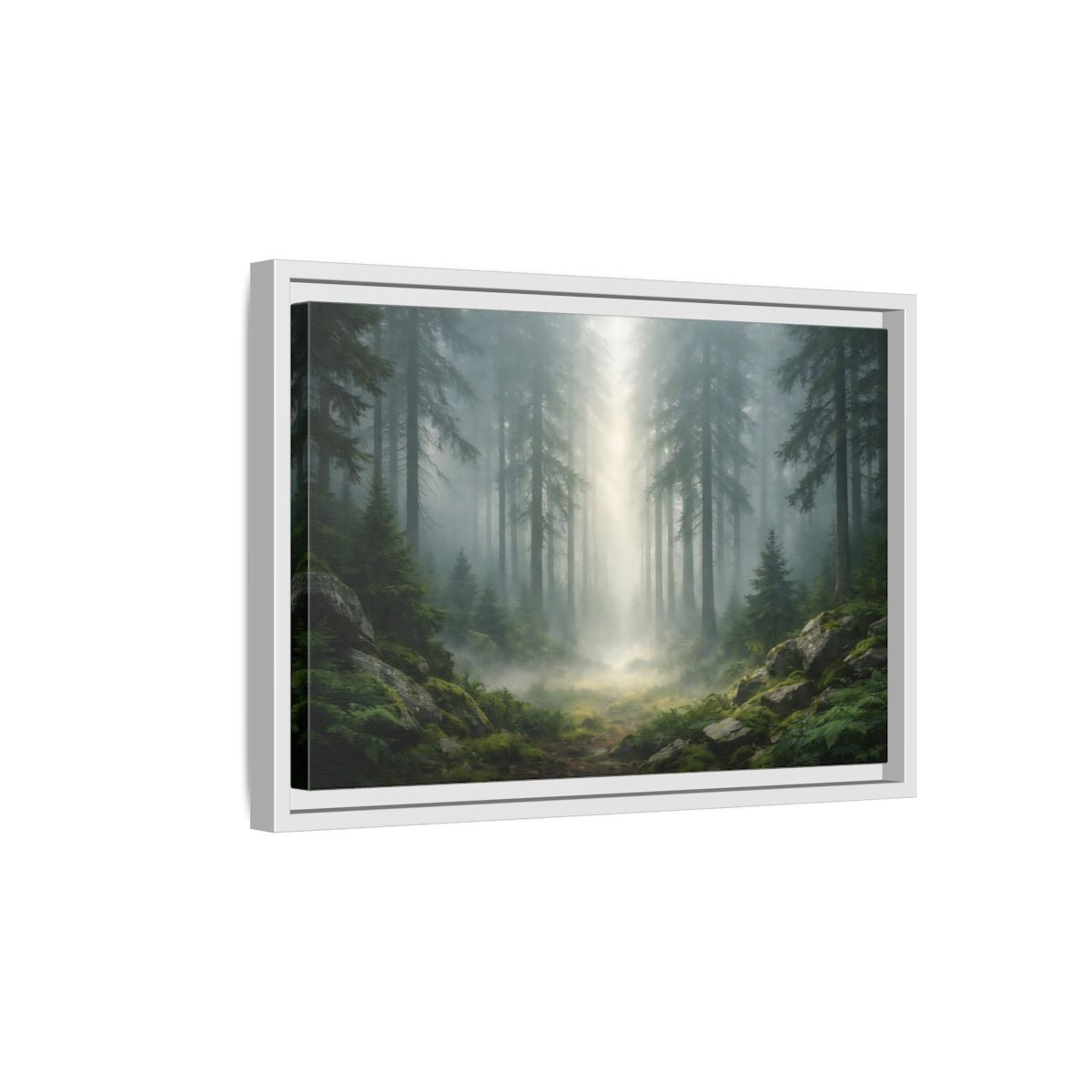 Side Mockup 4. Nature Misty Forest Green Forest Mist shown as stretched canvas wall art
