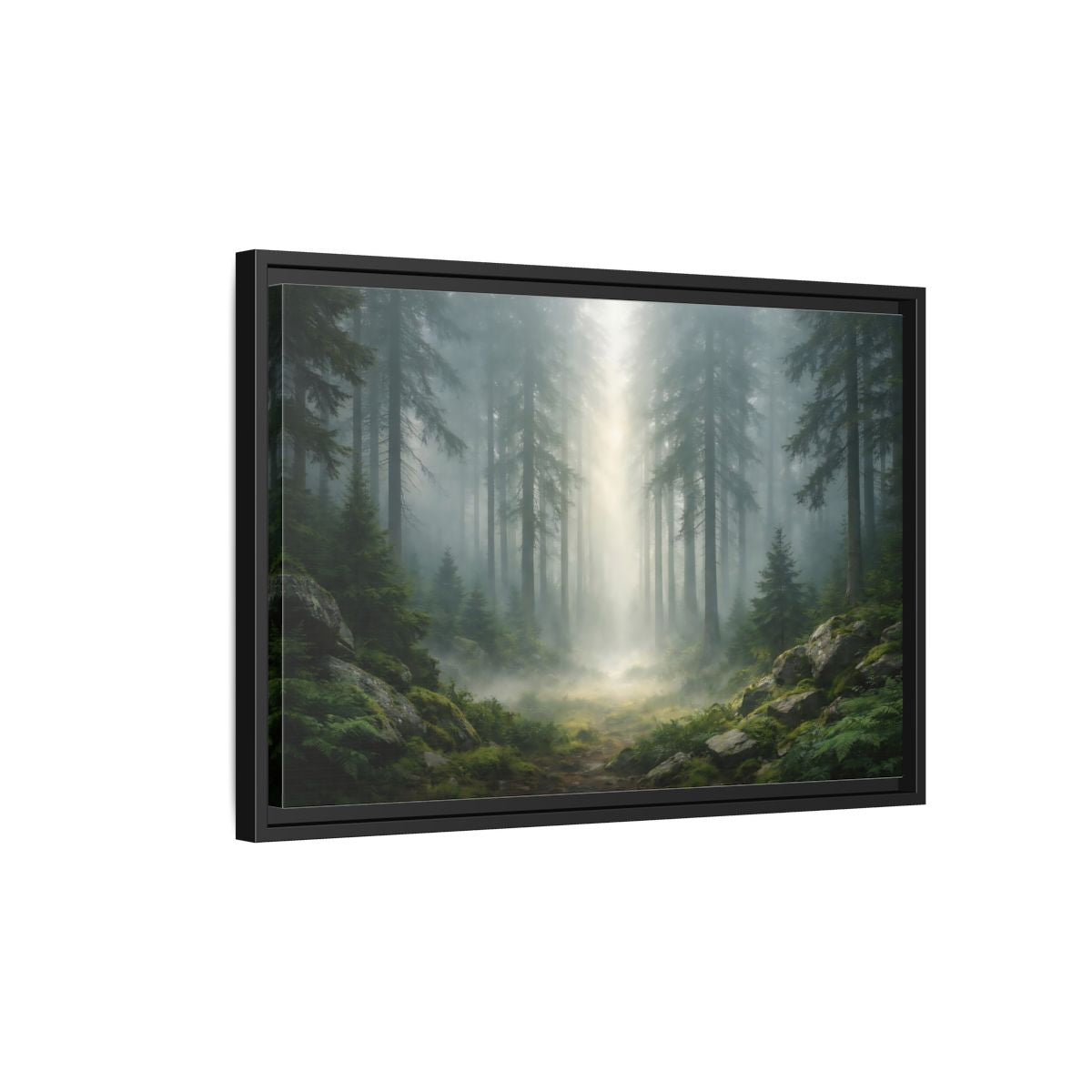 Side Mockup 3. Nature Misty Forest Green Forest Mist shown as stretched canvas wall art