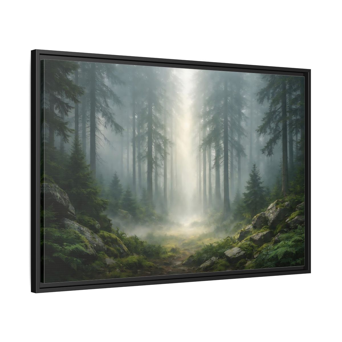 Side Mockup 13. Nature Misty Forest Green Forest Mist shown as stretched canvas wall art