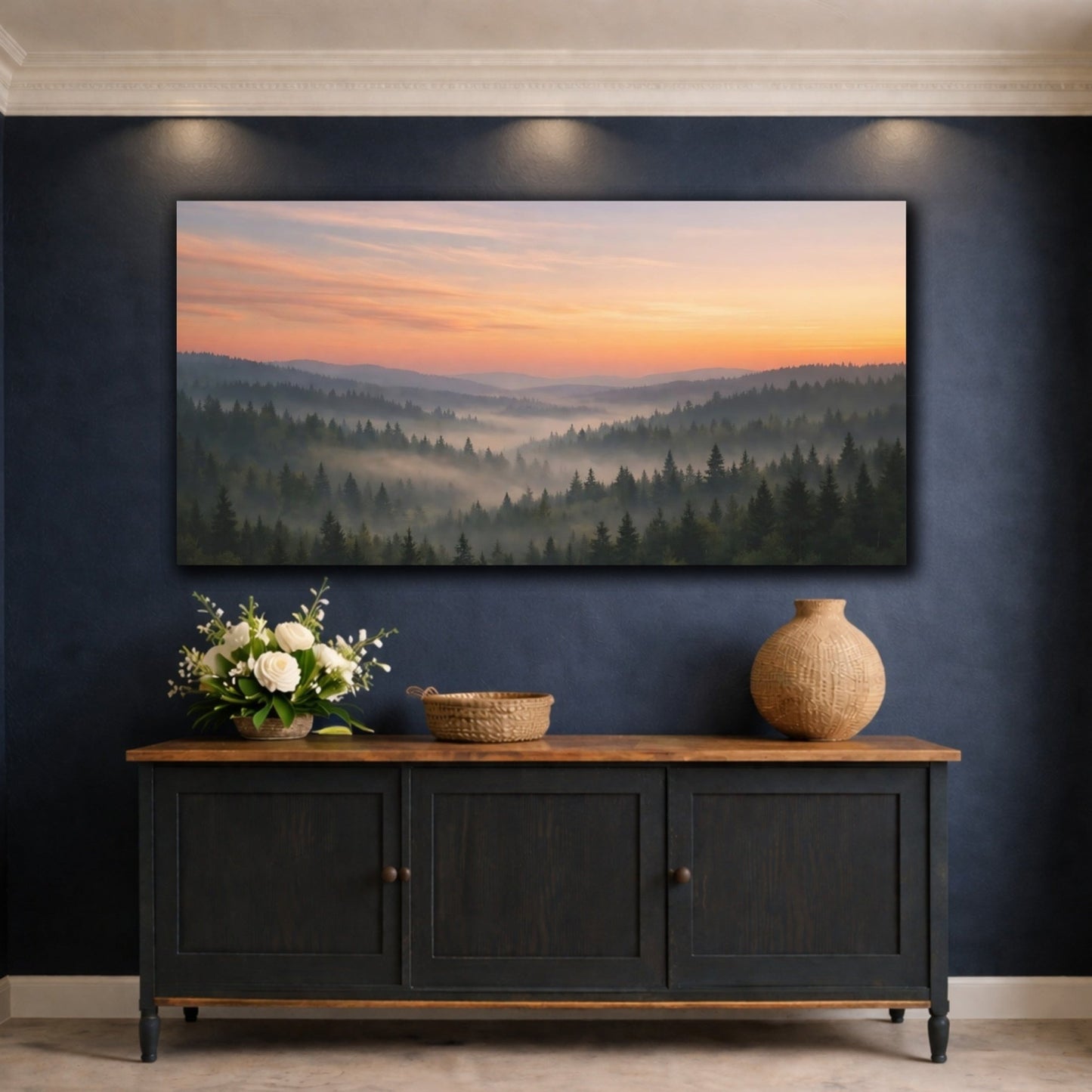 Nature Misty Forest Mist Sunrise - Canvas Wall Art Print - YesArtYes
