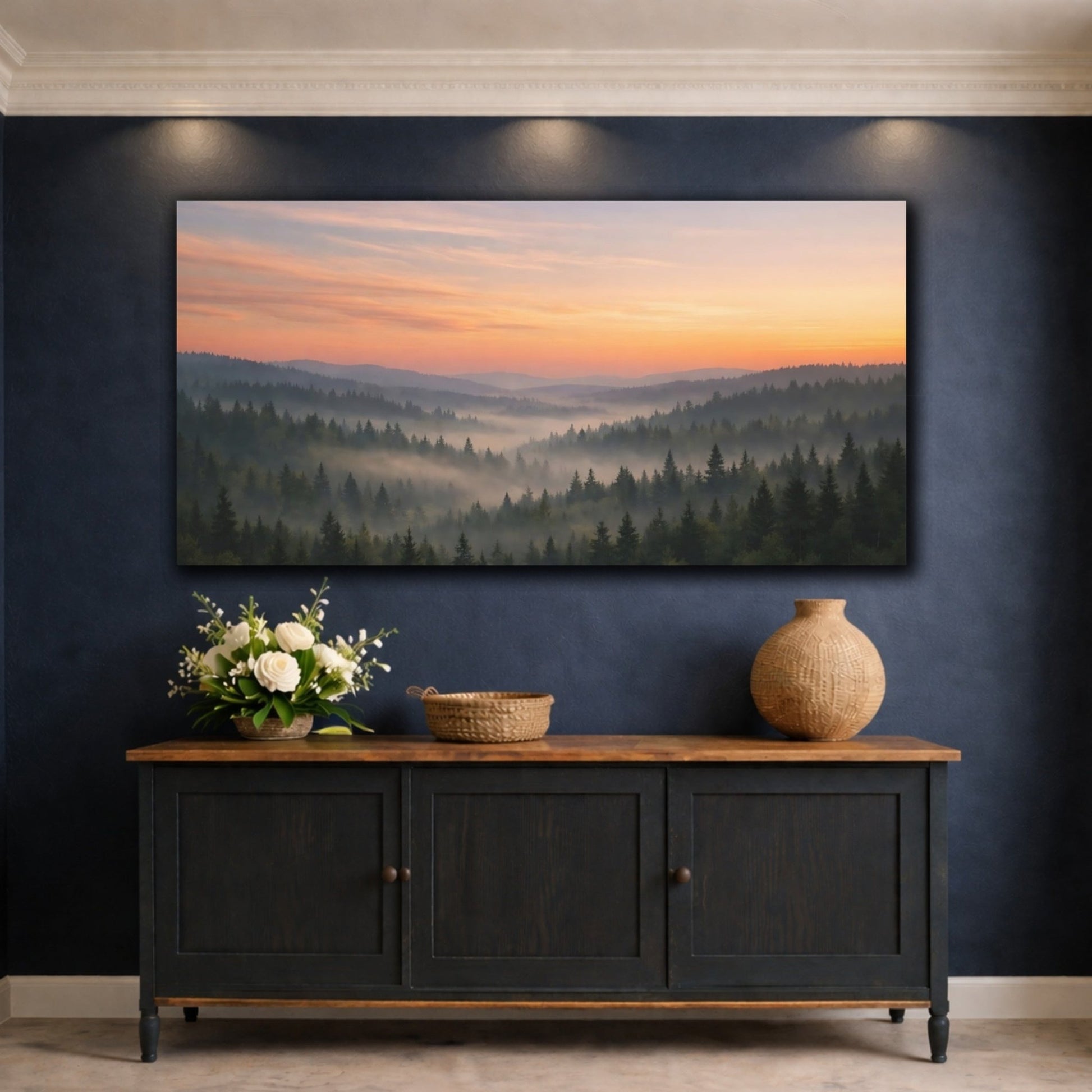 Nature Misty Forest Mist Sunrise - Canvas Wall Art Print - YesArtYes