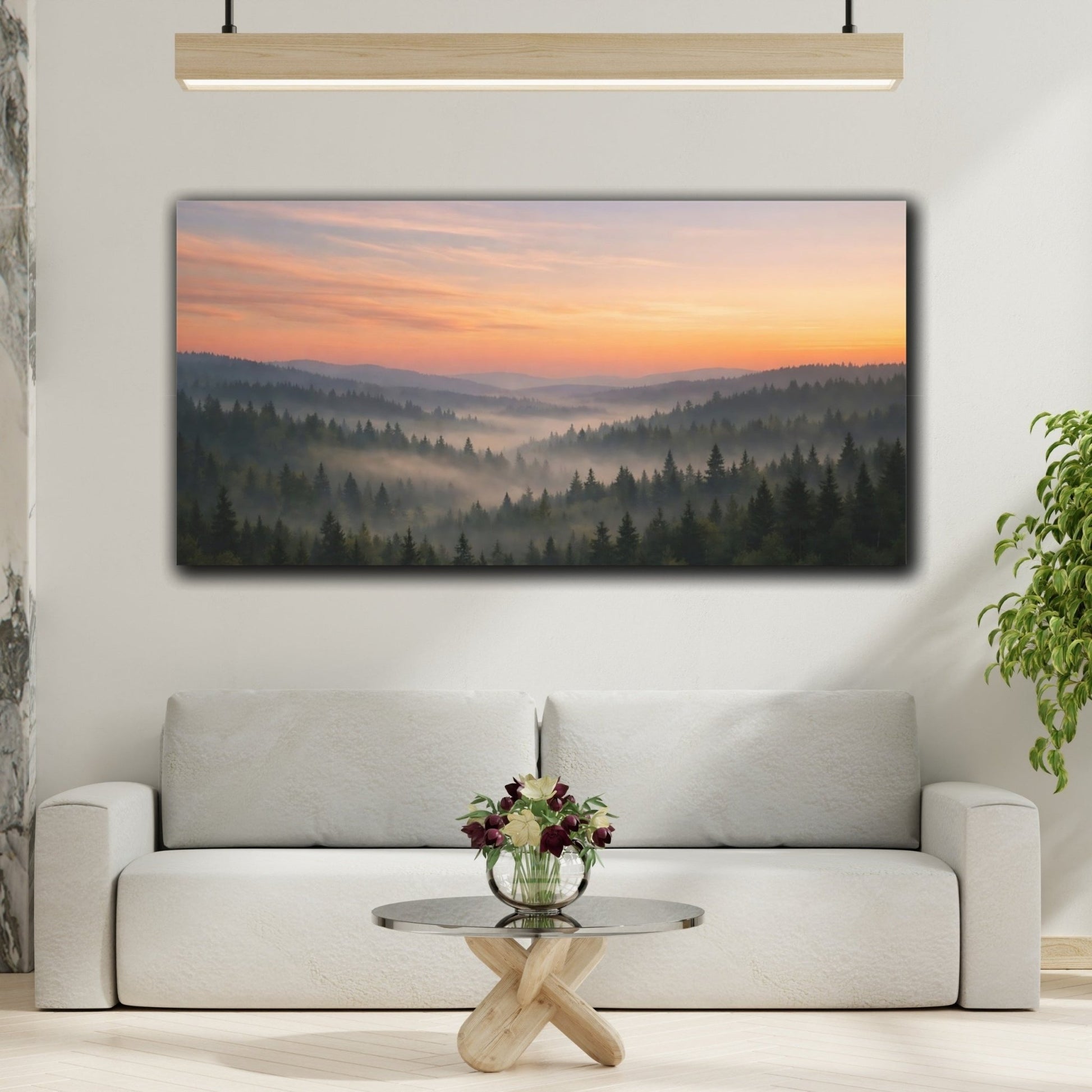 Nature Misty Forest Mist Sunrise - Canvas Wall Art Print - YesArtYes