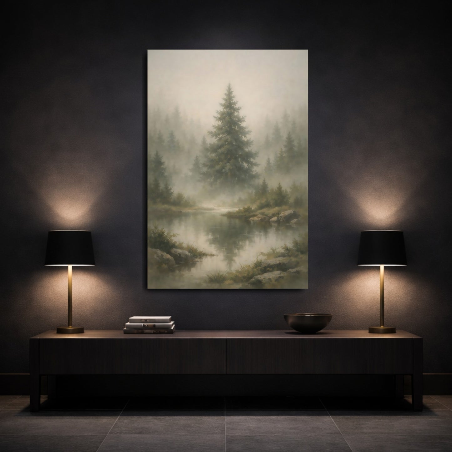 Mockup 2. Nature Misty Forest Misty Forest Landscape shown as stretched canvas wall art