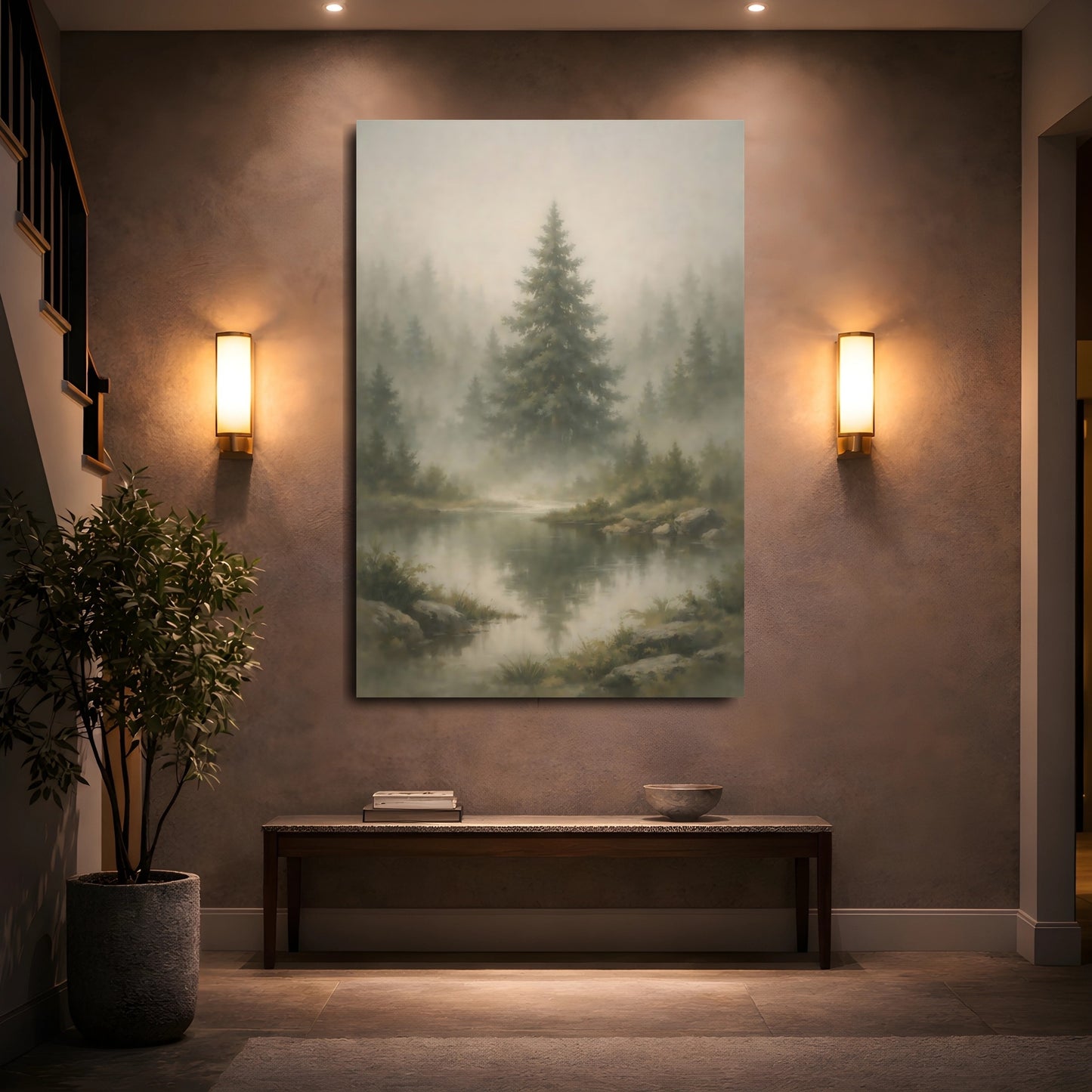 Mockup 4. Nature Misty Forest Misty Forest Landscape shown as stretched canvas wall art