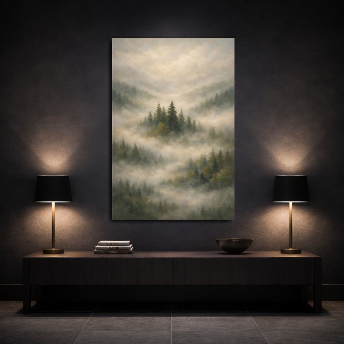 Mockup 2. Nature Misty Forest Misty Forest shown as stretched canvas wall art