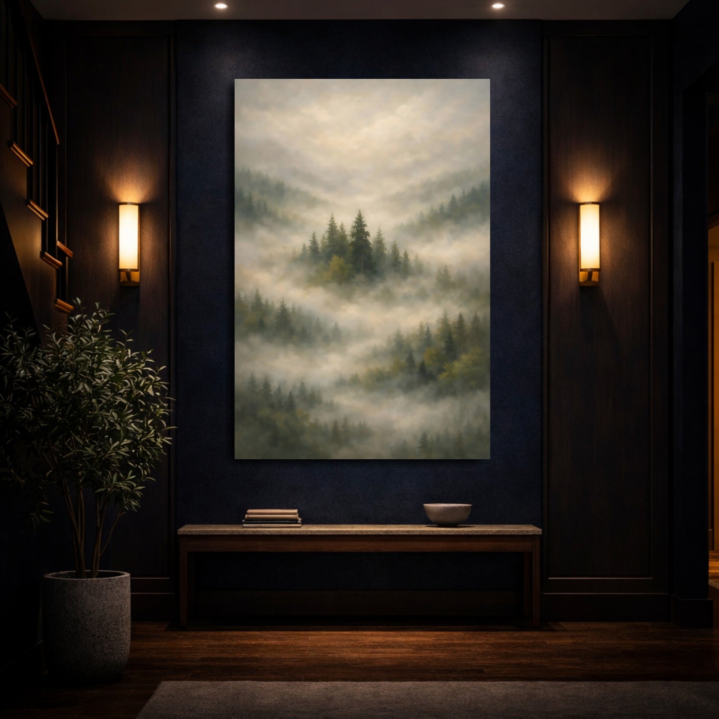 Mockup 3. Nature Misty Forest Misty Forest shown as stretched canvas wall art