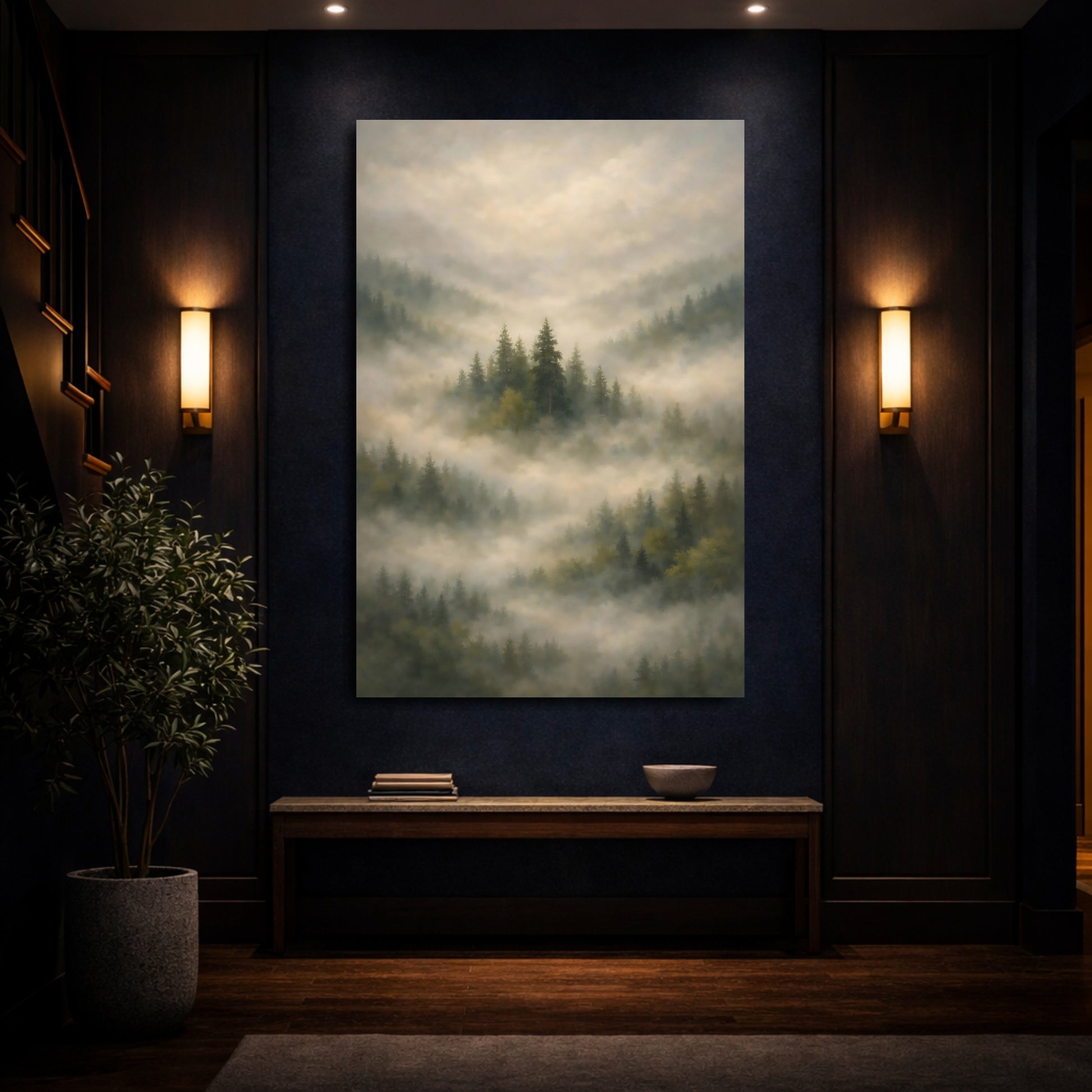 Mockup 3. Nature Misty Forest Misty Forest shown as stretched canvas wall art