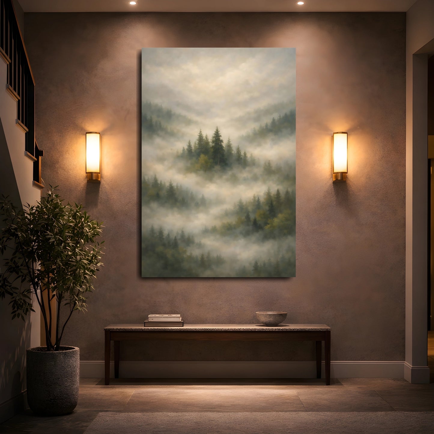 Mockup 4. Nature Misty Forest Misty Forest shown as stretched canvas wall art