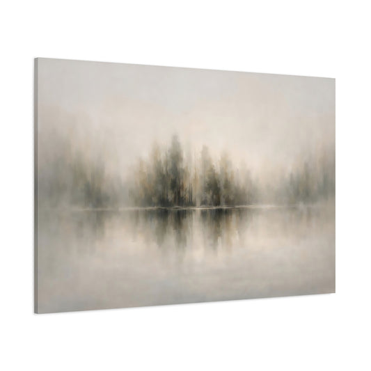 Main Mockup. Nature Misty Forest Muted Green Grey shown as stretched canvas wall art