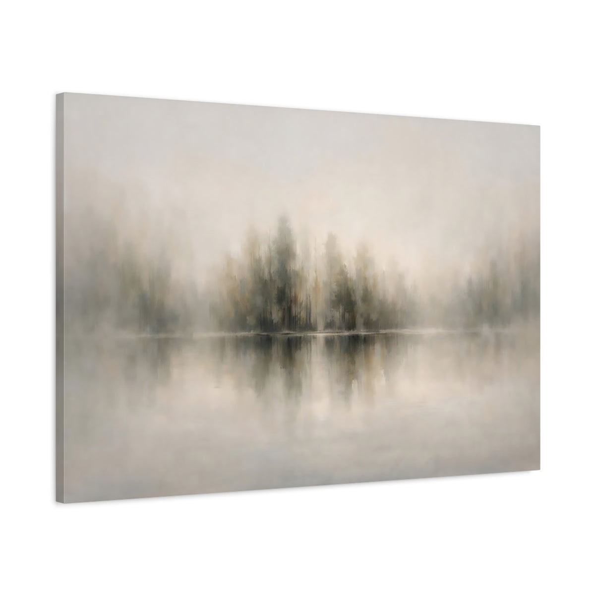 Side Mockup 1. Nature Misty Forest Muted Green Grey shown as stretched canvas wall art
