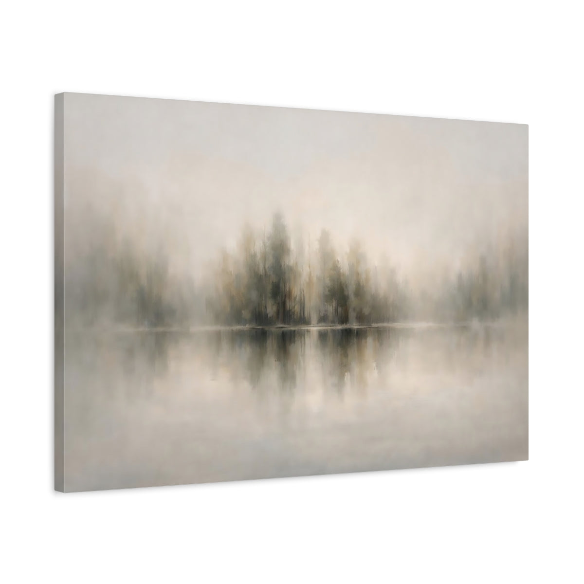 Side Mockup 2. Nature Misty Forest Muted Green Grey shown as stretched canvas wall art