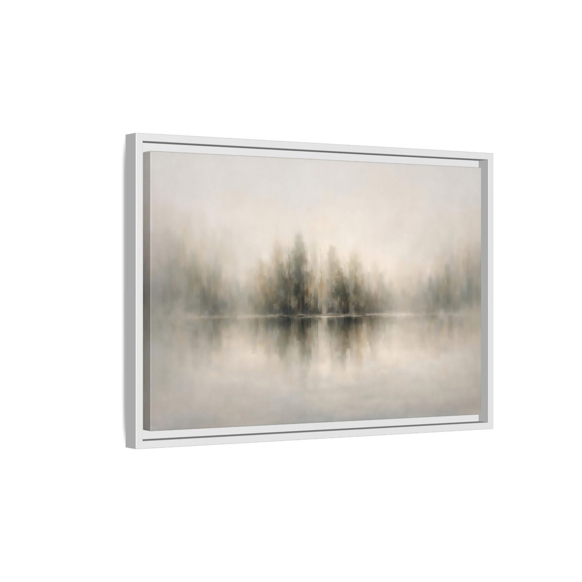 Side Mockup 1. Nature Misty Forest Neutral Landscape shown as stretched canvas wall art
