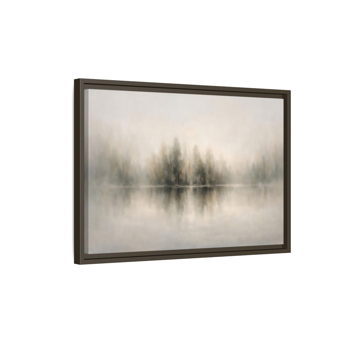 Side Mockup 2. Nature Misty Forest Neutral Landscape shown as stretched canvas wall art