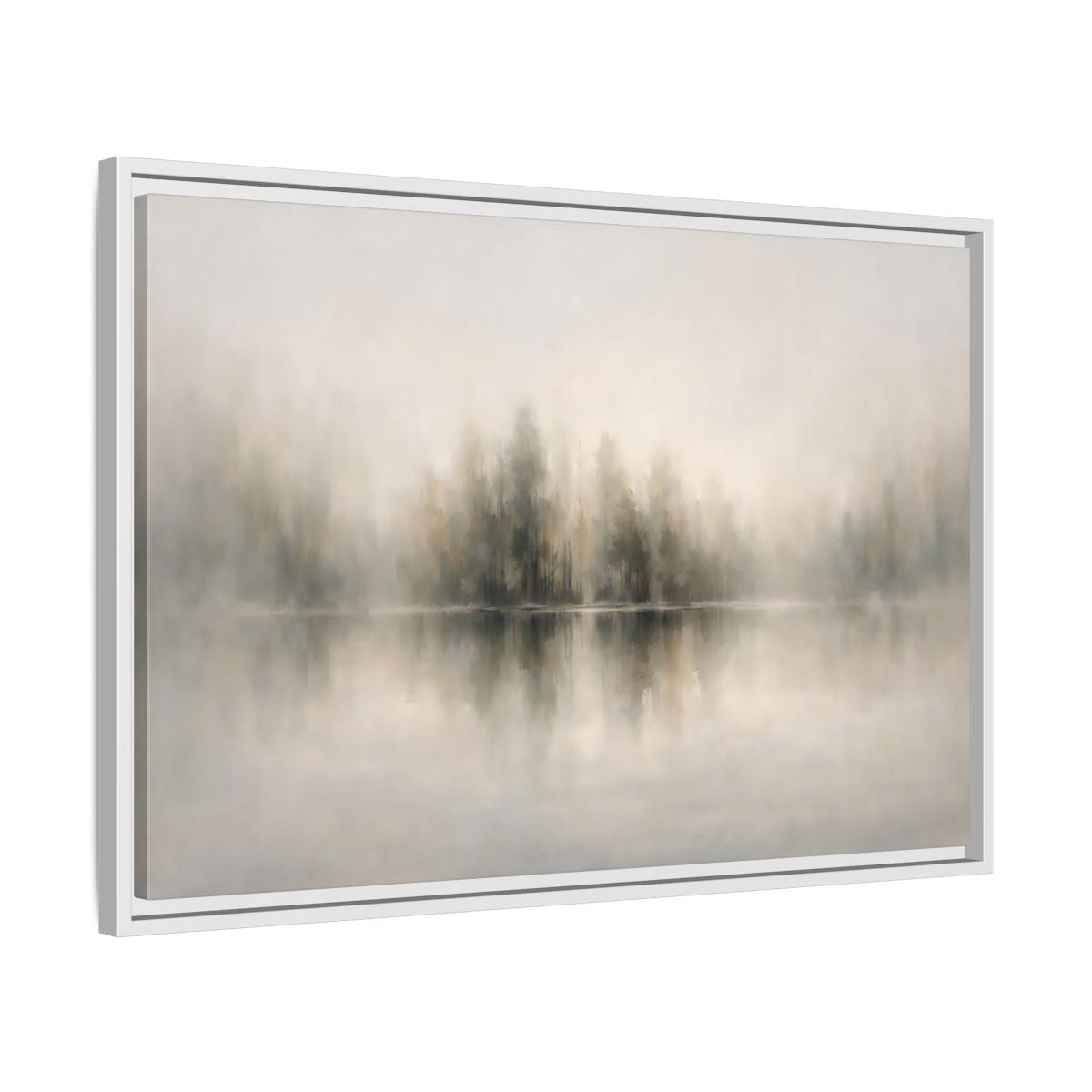 Side Mockup 10. Nature Misty Forest Neutral Landscape shown as stretched canvas wall art