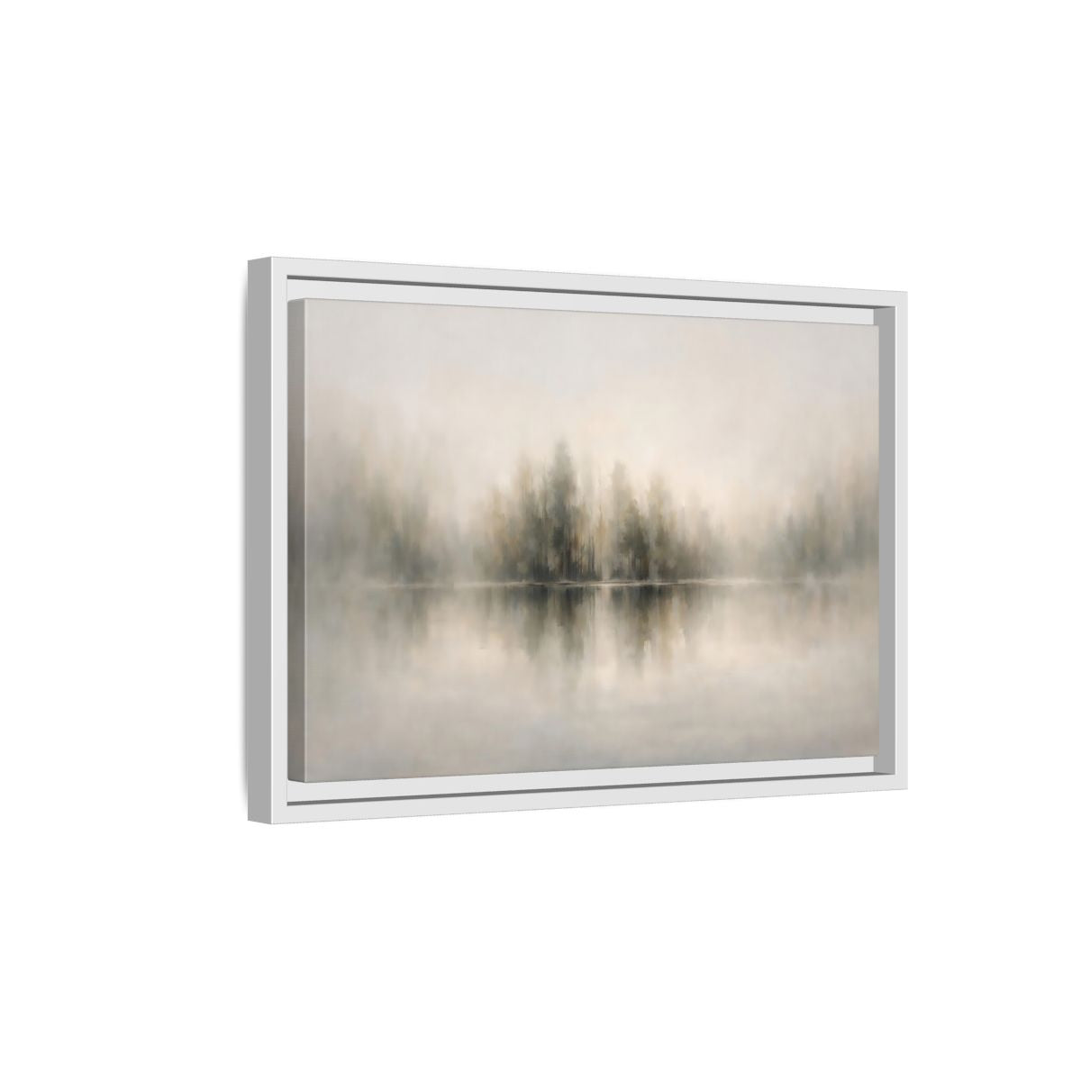 Side Mockup 4. Nature Misty Forest Neutral Landscape shown as stretched canvas wall art