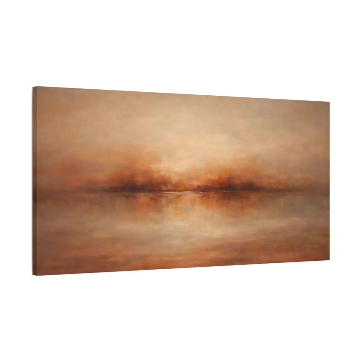 Side Mockup 1. Nature Misty Horizon Brown And Orange shown as stretched canvas wall art