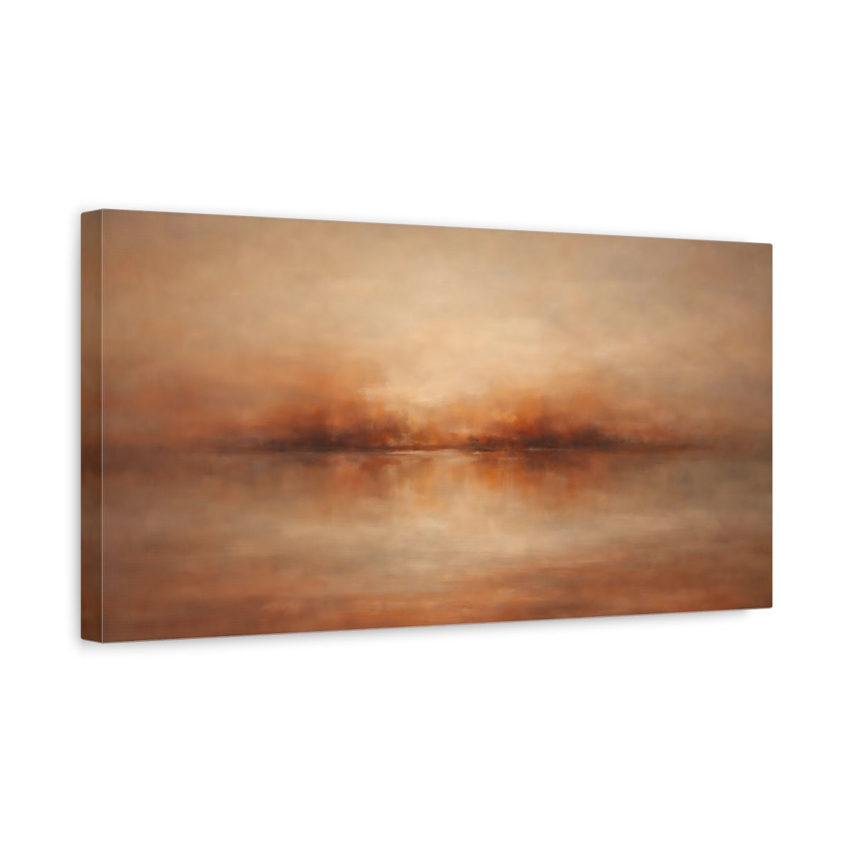 Side Mockup 3. Nature Misty Horizon Brown And Orange shown as stretched canvas wall art